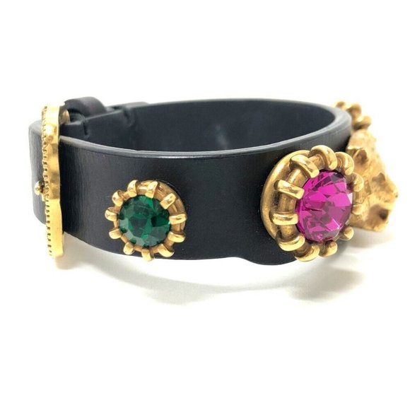 Auth GUCCI Taiga head Accessories Bracelet Leather Black/Gold/Multicolore - Picture 3 of 11